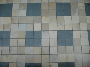 blue tan ceramic tile floor